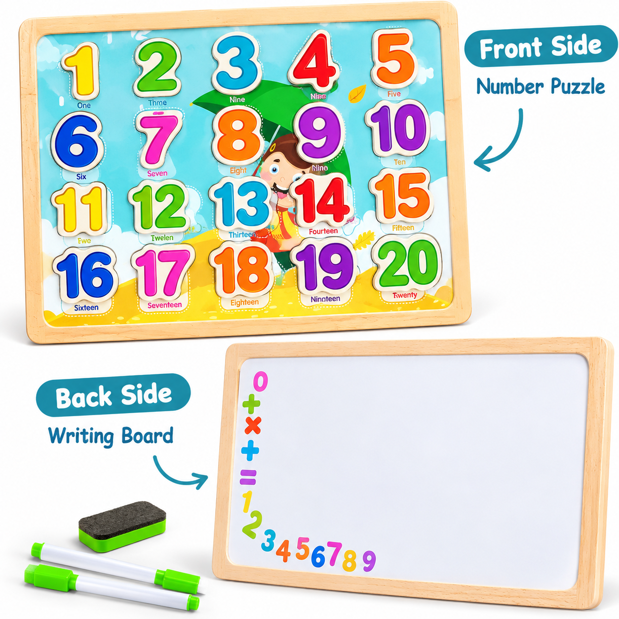 2 in 1 educational wooden board