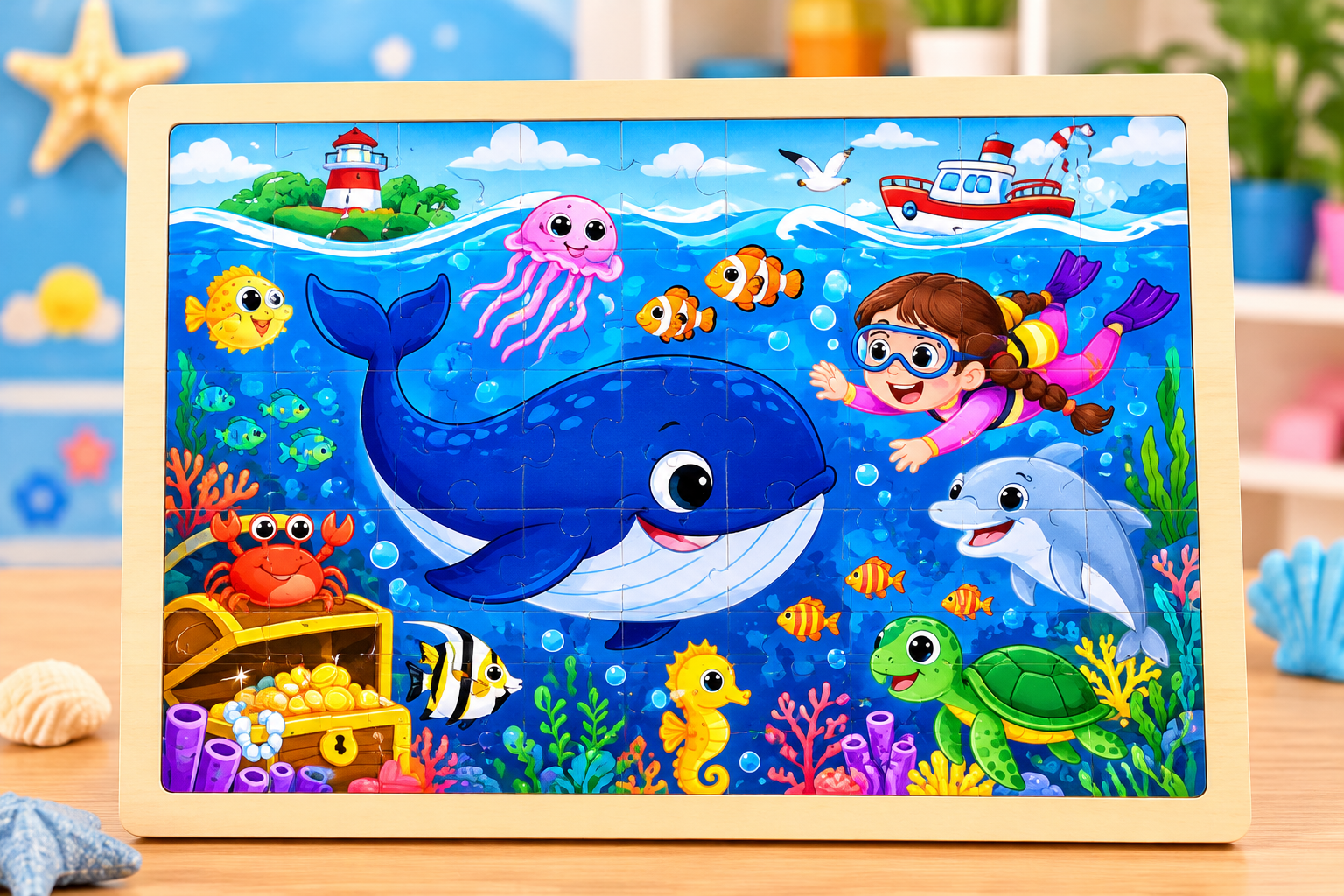 Wooden puzzle 60 pcs - Whale